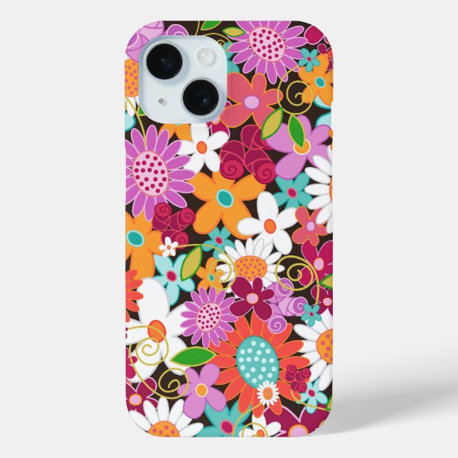 Colourful Whimsical Purple Spring Flowers Garden Case-Mate iPhone Case (Back)