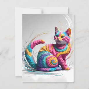 Colourful Whimsical Rainbow Cat Art Postcard
