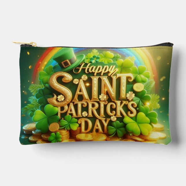 Colourful, whimsical Rainbow Saint Patrick's Day Accessory Pouch (Front)