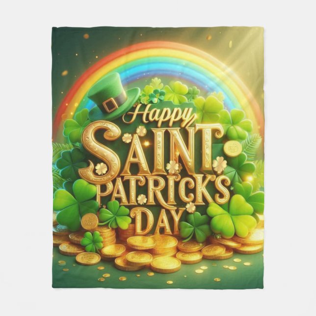 Colourful, whimsical Rainbow Saint Patrick's Day Fleece Blanket (Front)
