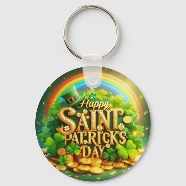 Colourful, whimsical Rainbow Saint Patrick's Day Key Ring (Front)