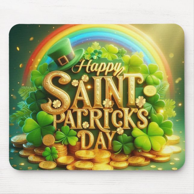 Colourful, whimsical Rainbow Saint Patrick's Day Mouse Pad (Front)