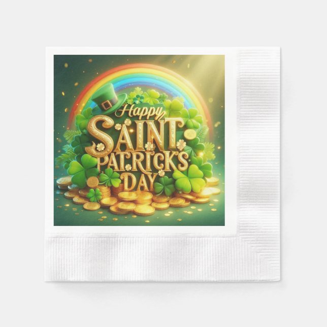 Colourful, whimsical Rainbow Saint Patrick's Day Napkin (Front)