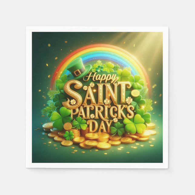 Colourful, whimsical Rainbow Saint Patrick's Day Napkin (Front)