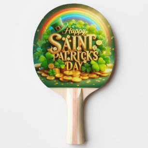 Colourful, whimsical Rainbow Saint Patrick's Day Ping Pong Paddle