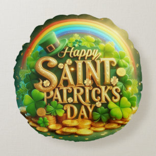 Colourful, whimsical Rainbow Saint Patrick's Day Round Cushion