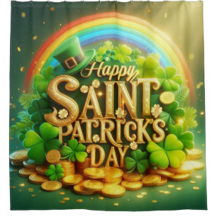 Colourful, whimsical Rainbow Saint Patrick's Day Shower Curtain