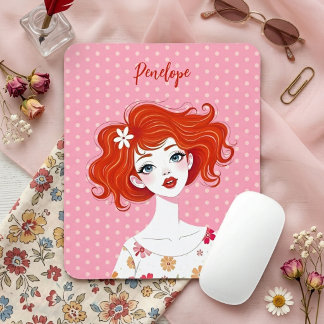 Colourful Whimsical Redhead Girl Fashion TMF26 Mouse Pad
