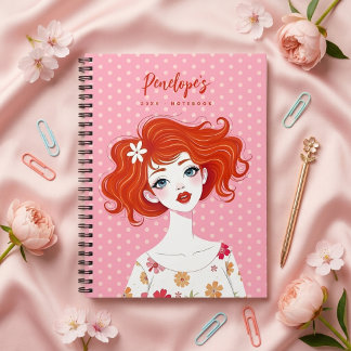 Colourful Whimsical Redhead Girl Fashion TMF26 Notebook