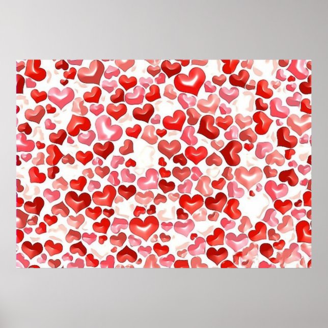 Colourful Whimsical Small Hearts Red Pink White  Poster (Front)