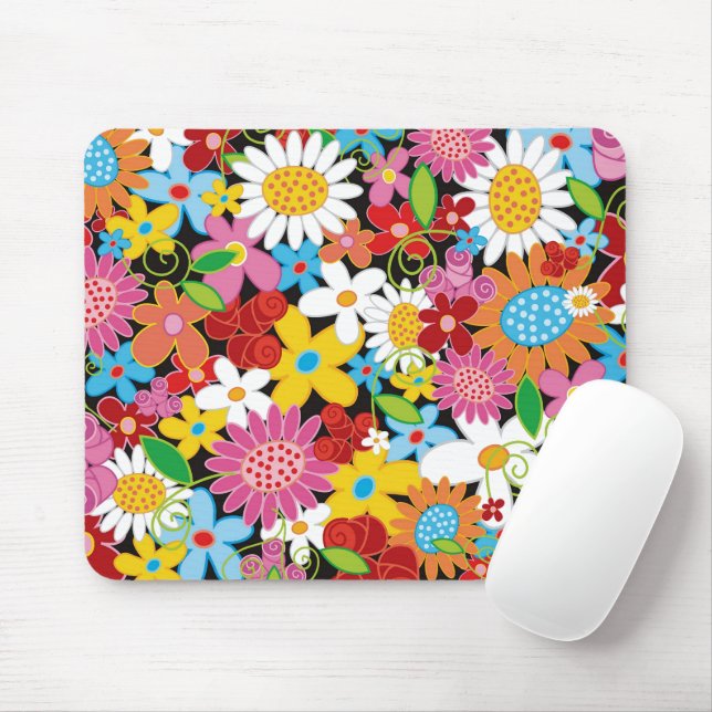 Colourful Whimsical Spring Flowers Garden Girly Mouse Pad (With Mouse)