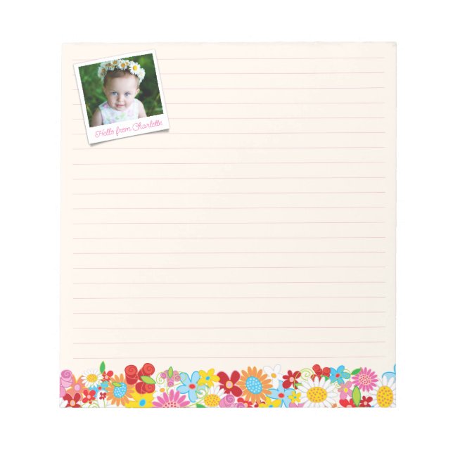 Colourful Whimsical Spring Flowers Garden Notepad (Front)