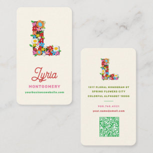 Colourful Whimsical Spring Flowers L Monogram Name Business Card