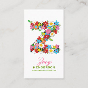 Colourful Whimsical Spring Flowers Z Monogram Name Business Card