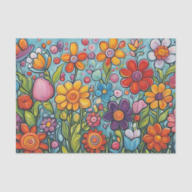 Colourful Whimsical Summer Flowers Tissue Paper (Front)