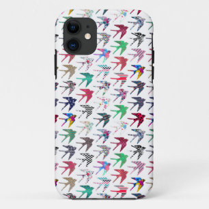 Colourful whimsical  swallow birds pattern iPhone 11 case