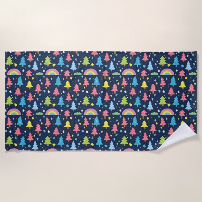 Colourful Whimsical Tree Beach Towel (Front)