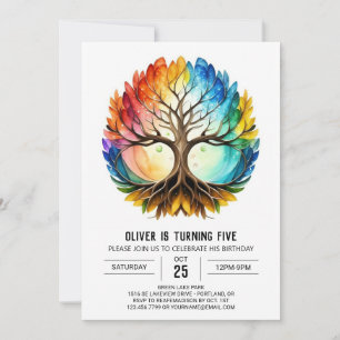 Colourful Whimsical Tree of Life Birthday Invitation