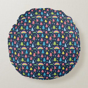 Colourful Whimsical Tree Round Cushion