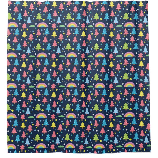Colourful Whimsical Tree Shower Curtain (Front)