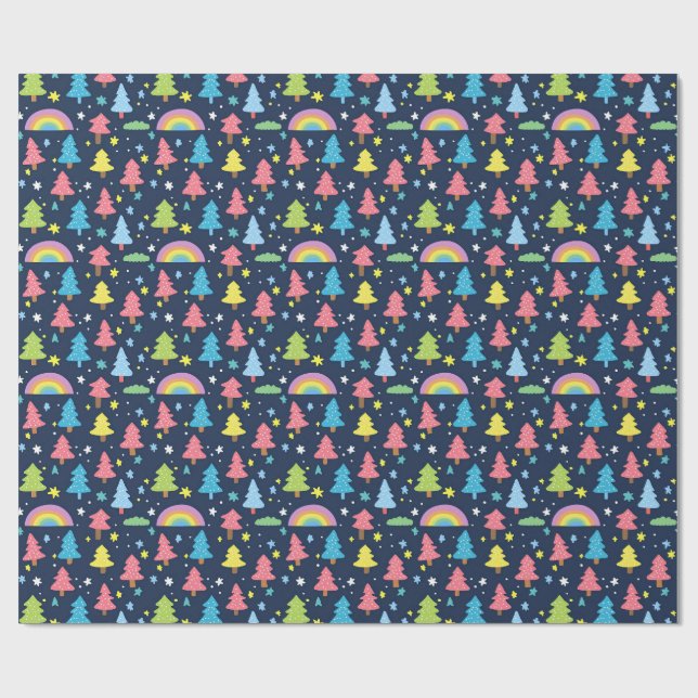 Colourful Whimsical Tree Wrapping Paper (Flat)