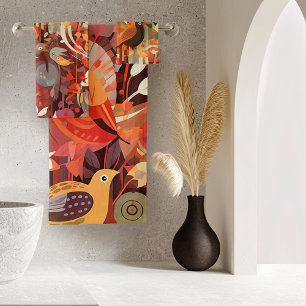 Colourful Whimsical Tropical Bird Bath Towel Set