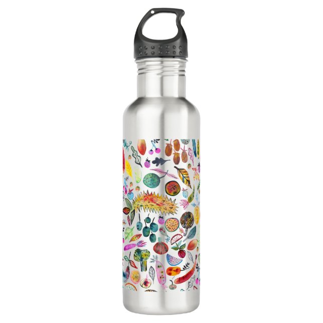 Colourful Whimsical Watercolor Fruits Veggies 710 Ml Water Bottle (Front)