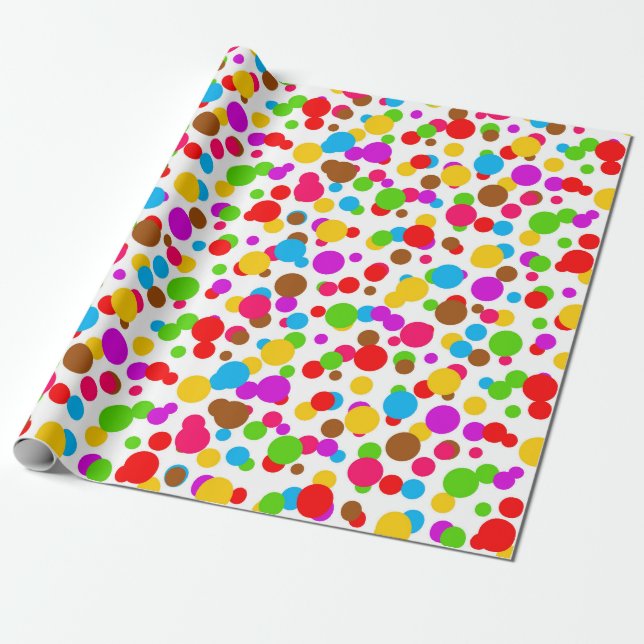 Colourful White Background Polka Dots Wrapping Paper (Unrolled)