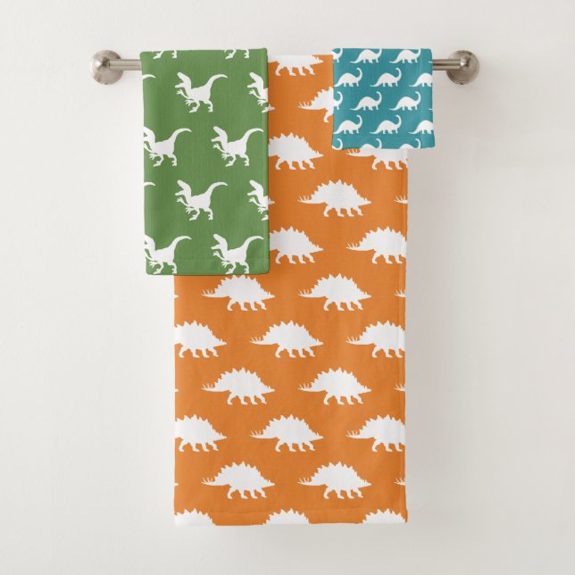 Colourful White Dinosaurs Bath Towel Set (Insitu)