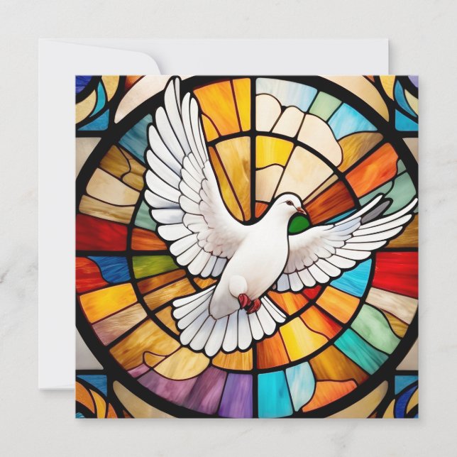 Colourful White Dove Stained Glass Bird Card (Front)