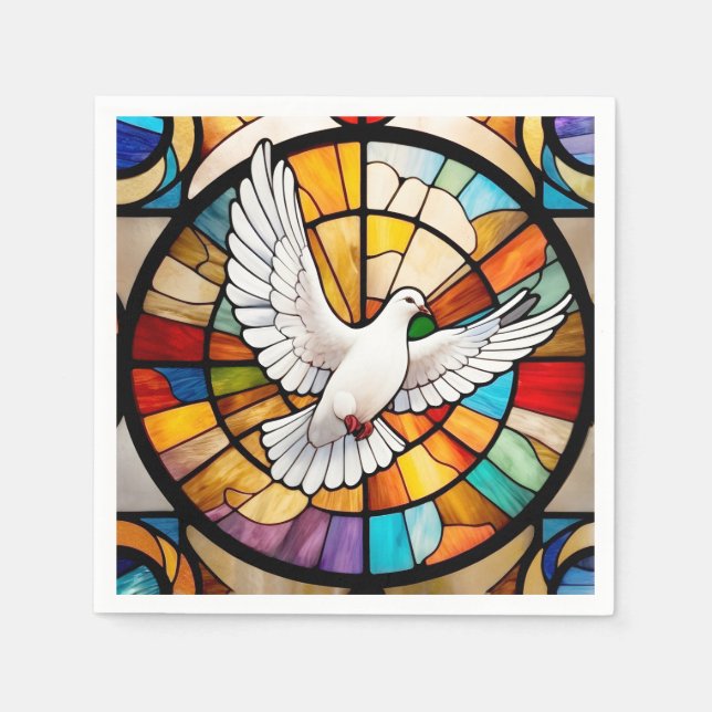 Colourful White Dove Stained Glass Bird Napkin (Front)