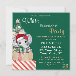 Colourful White Elephant Christmas Holiday Party  Card