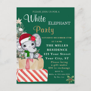 Colourful White Elephant Christmas Holiday Party  Postcard