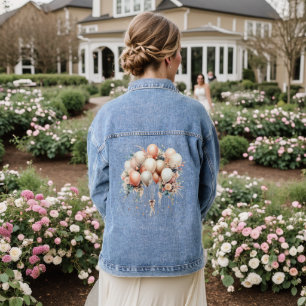 Colourful White Peach Floral Balloons Elegant Part Denim Jacket