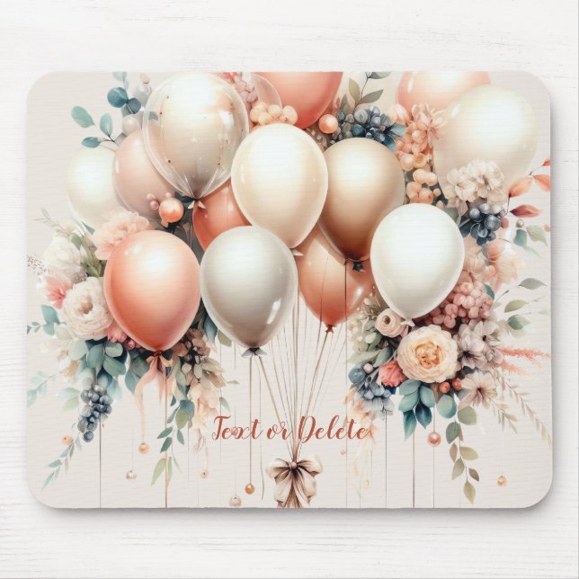 Colourful White Peach Floral Balloons Elegant Part Mouse Pad (Front)