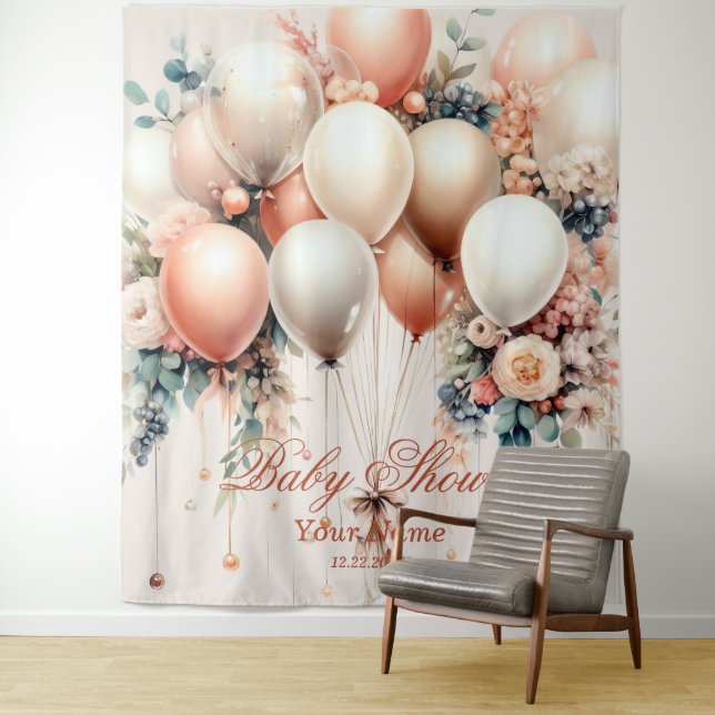 Colourful White Peach Floral Balloons Elegant Part Tapestry (In Situ)