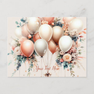 Colourful White Peach Floral Balloons Elegant Postcard