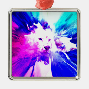 colourful White Tiger Grunge Metal Ornament