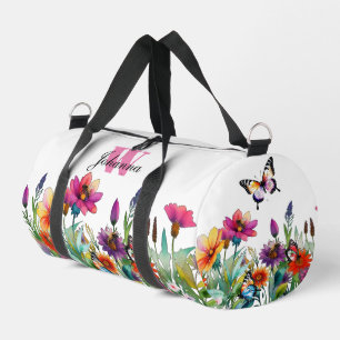 Colourful White Watercolor Floral Duffel Bag