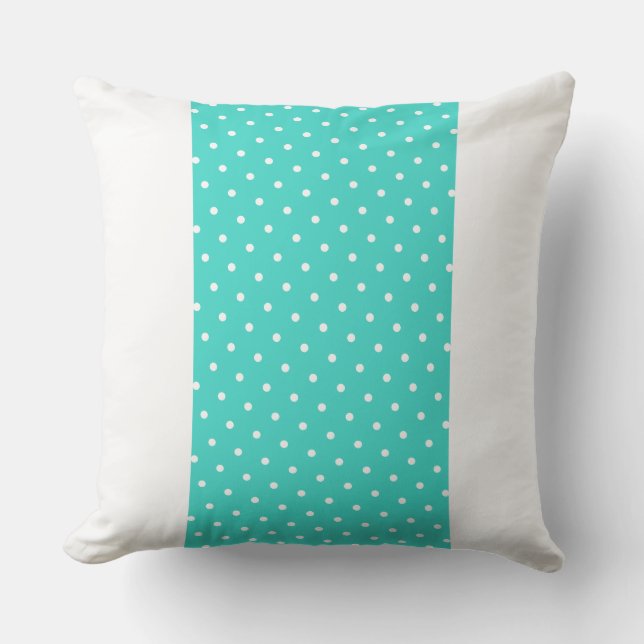 Colourful Wide Aqua Teal Stripe Dots On Crisp Whit Cushion (Front)