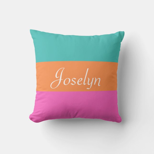Colourful Wide Stripes with Name Simple Minimalist Cushion (Front)
