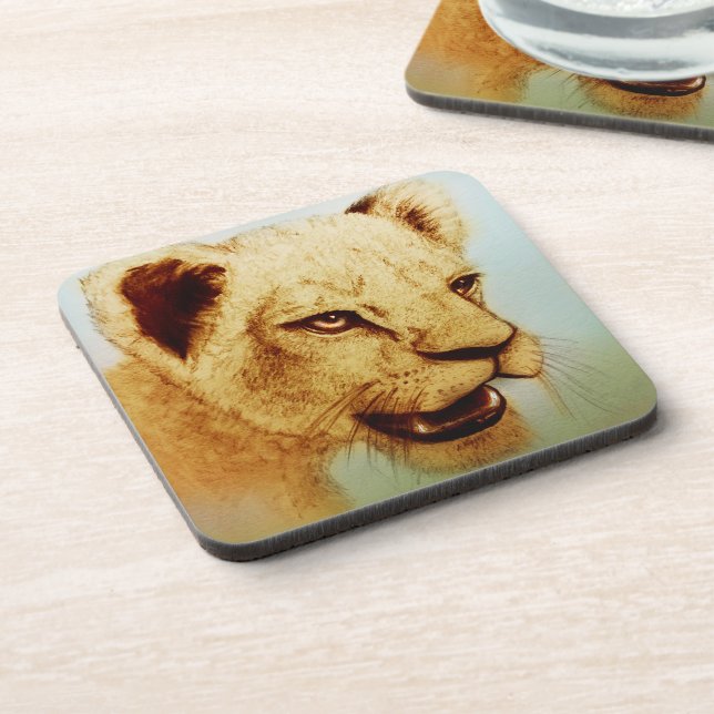 Colourful Wild Animal - Lion, 6 Plastic Coasters (Left Side)