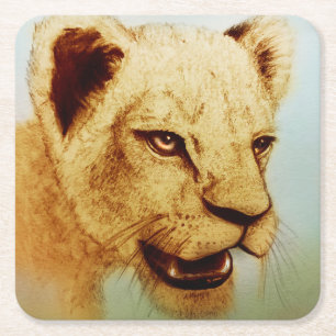 Colourful Wild Animal - Lion, Custom Shaped Coaste Square Paper Coaster