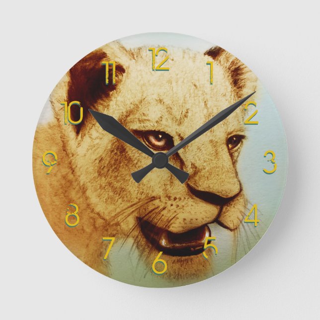 Colourful Wild Animal - Lion, Round Clock (Front)