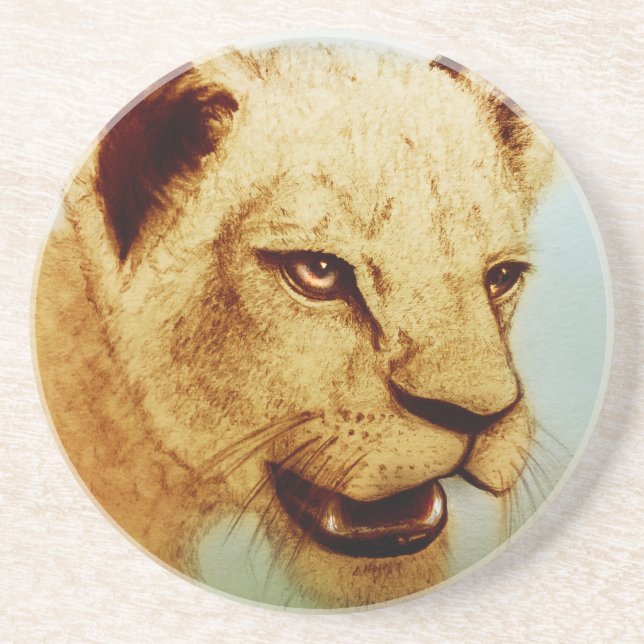 Colourful Wild Animal - Lion, SandStone Coaster (Front)