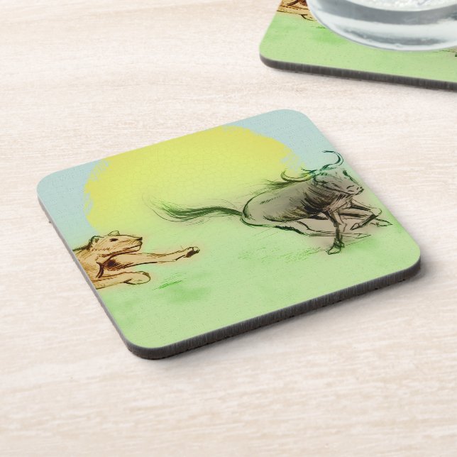 Colourful Wild Animals Chase, 6 Plastic Coaster Se (Left Side)