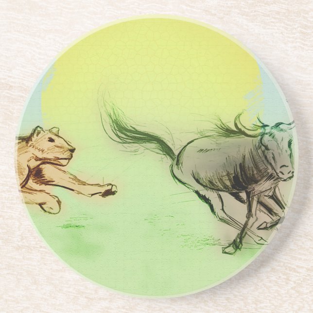 Colourful Wild Animals Chase, SandStone Coaster (Front)