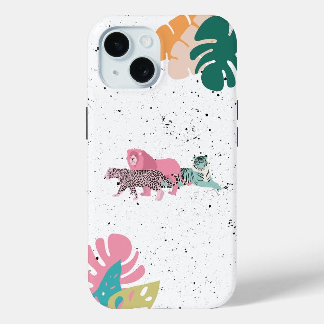 Colourful Wild Animals & Tropical Leaves Case-Mate iPhone Case (Back)