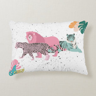 Colourful Wild Animals & Tropical Leaves Decorative Cushion