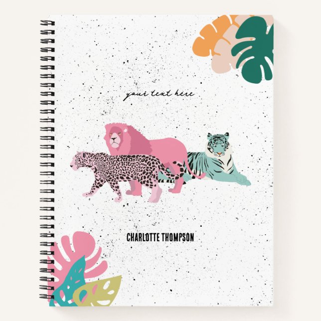 Colourful Wild Animals & Tropical Leaves Notebook (Front)